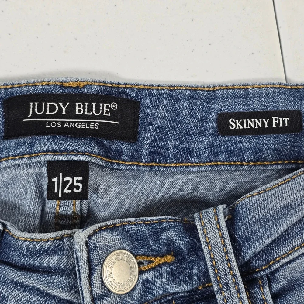 Judy Blue Skinny Fit‎ Distressed Frayed Hem Jeans Medium Wash Women's Size 1/25